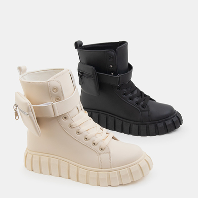 Beige women's bagger boots with pocket Namiko - Footwear