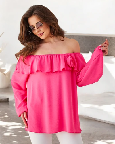 Royalfashion Sieviešu blūze spāņu stilā ar volānu un puķi