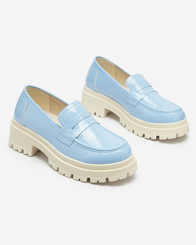 Royalfashion Blue lacquered moccasins for women Noppel