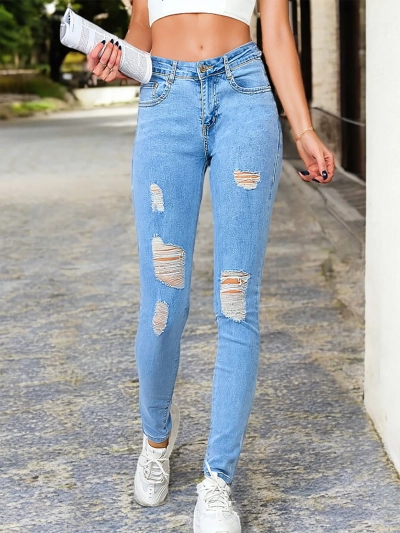 Royalfashion Women's tube jeans with rubbing 5717-6