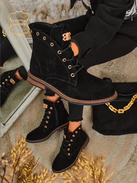 Aurelia Romano Women's Suede Ankle Boots - Brown, with Fur