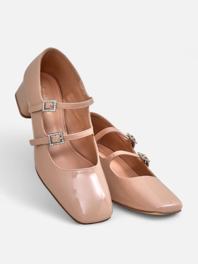 Royalfashion Patent leather women’s pumps on a block heel with straps Vible