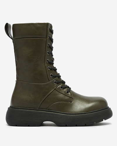 Dark green Ferisis lace-up women's high boots - Footwear