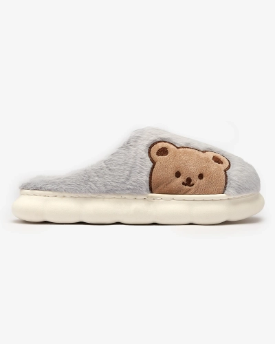 Royalfashion Women's furry slippers with teddy bear in blue Fetemes