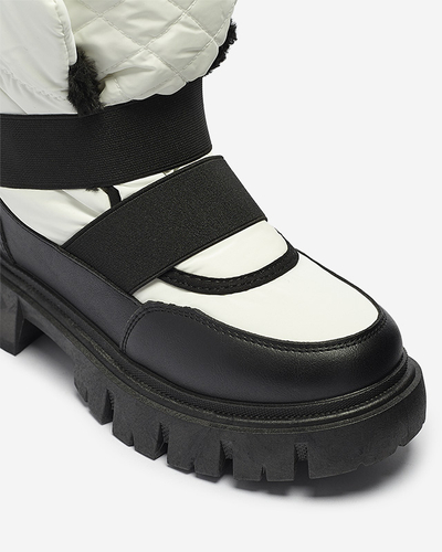 Women's snow boots on a flat sole in black and white Ferory- Footwear