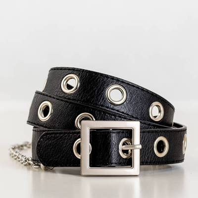 Ladies' black narrow belt with eyelets - Accessories