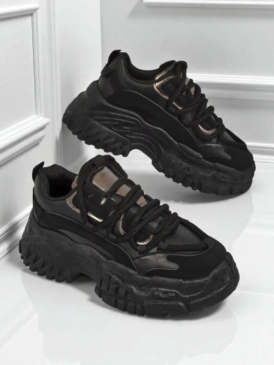 Aurelia Nero - Women's Chunky Sneakers Made of Ecological Leather Black 6.5 cm