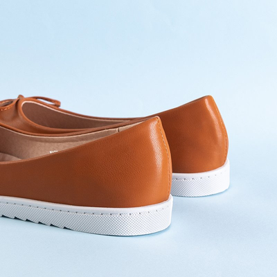 Brown women's ballerinas with a Flonen bow - Shoes