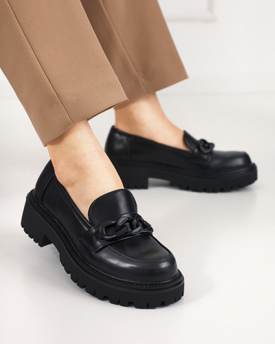OUTLET Black eco-leather women's shoes with a chain Konera - Footwear