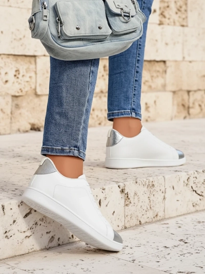 Royalfashion Calista women's stylish silver and white eco-leather sneakers