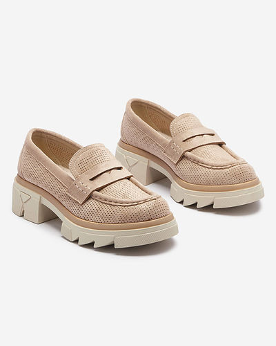 Светло-коричневые женские ажурные мокасины на сплошной подошве Ejina - Обувь