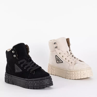 OUTLET Beige women's lace-up boots on the Tessi platform - Footwear