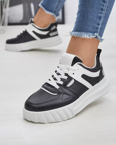 Eco-leather women's black casual sports shoes with white inserts Netiris - Footwear