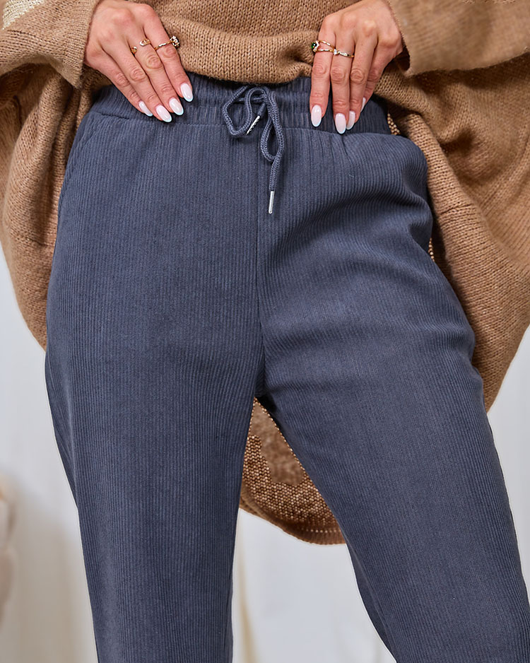 Royalfashion Женские брюки из вельветовой ткани темно-серого цвета