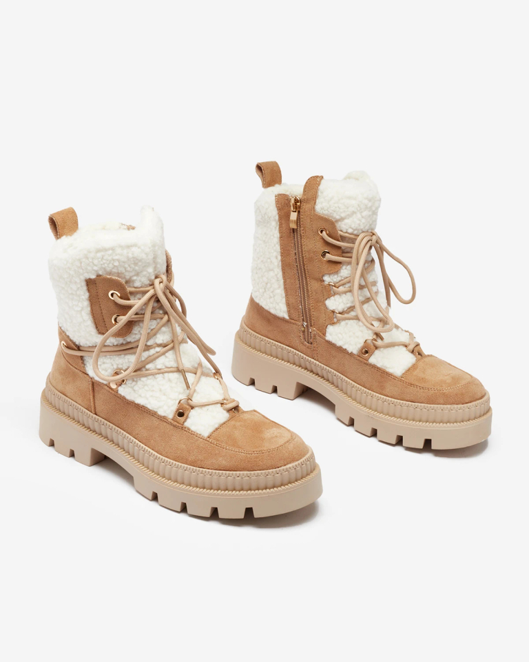 Royalfashion Beige women's trapper boots with sheepskin Getatsa