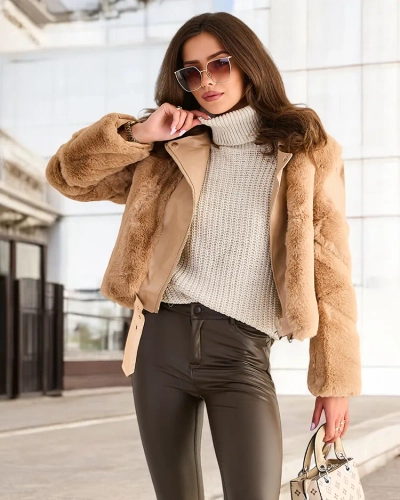 Royalfashion Women's biker jacket made of eco leather with pockets