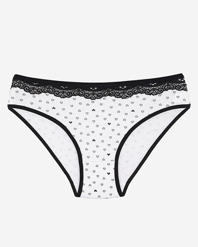 White cotton women's panties with hearts pattern - Underwear