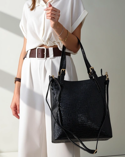 Royalfashion Women's large patent handbag with embossing