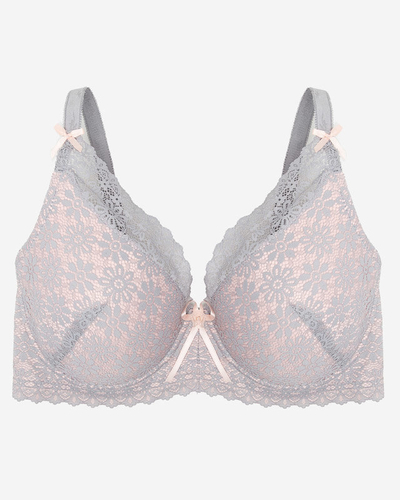 Розовый бюстгальтер с серым кружевом