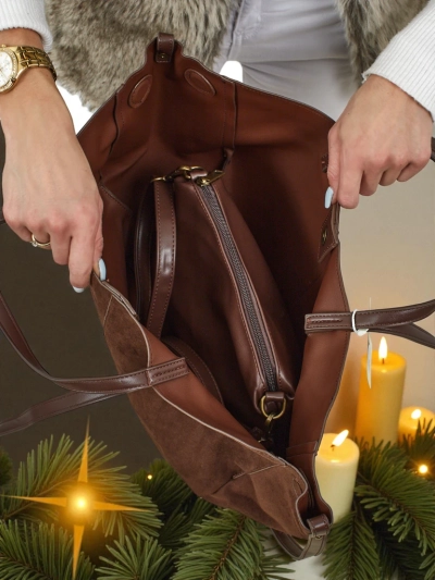 Женская сумка-шоппер из экозамши с маленькой сумочкой из экокожи в комплекте 2в1 Elinea