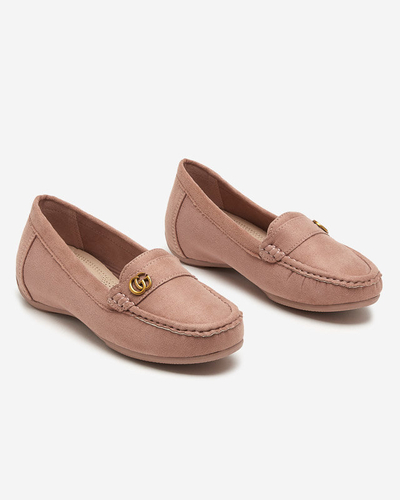 OUTLET Dark pink women's moccasins on a low, covered wedge Lemira - Shoes