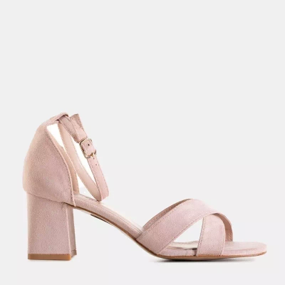 OUTLET Light pink women's sandals on a post Halita - Footwear