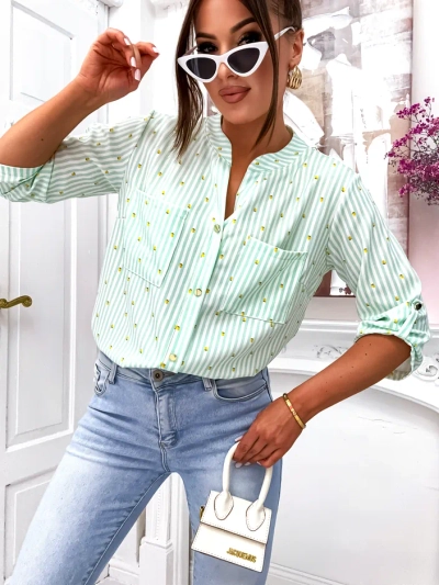 Royalfashion Women's striped shirt with lemons and a V-neck