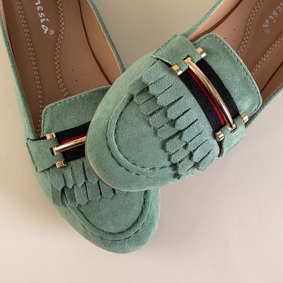 Green women's moccasins with tassels Morisa - Footwear