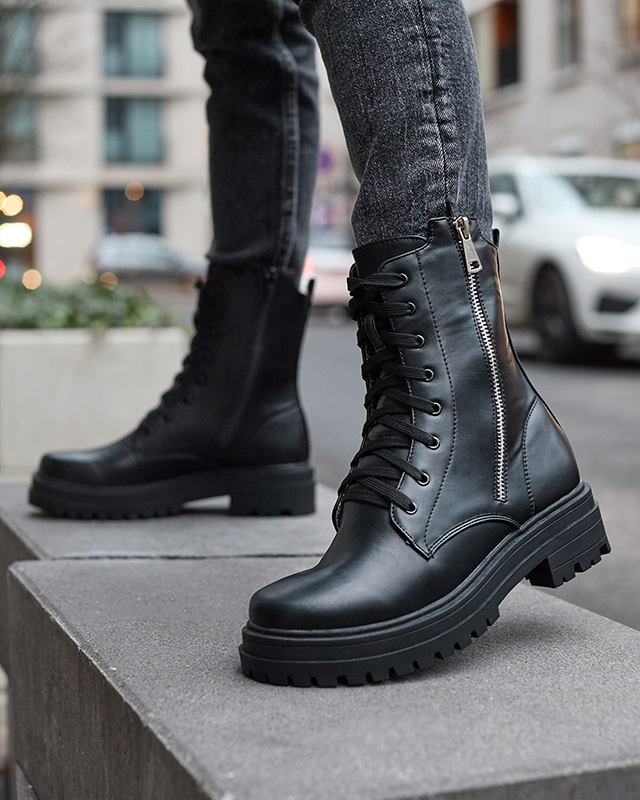 Black women's bagger boots with flat heel Fetisa - Footwear