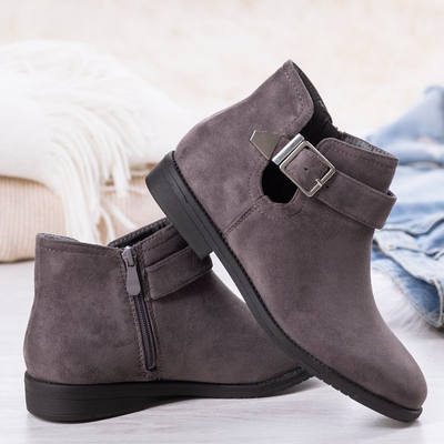 Szare sztyblety ze srebrną klamrą Stefania - Obuwie