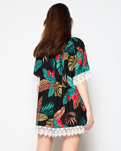 Women's black blouse with flowers PLUS SIZE - Clothing