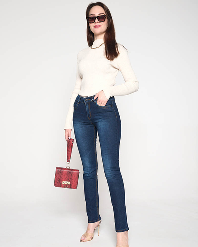 Women's navy blue straight jeans - Clothing