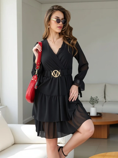 Royalfashion Women's mini dress with frills and wrap neckline