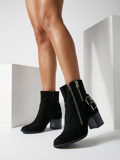 Royalfashion Women's black boots with Feirrgo decoration