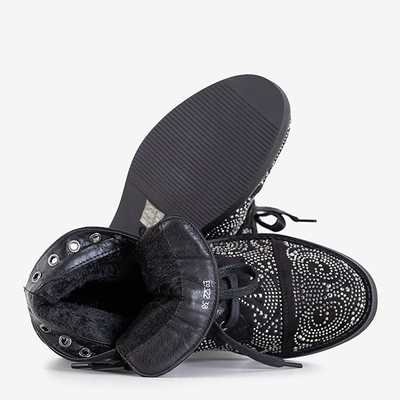 Black women's boots with cubic zirconias Elwira - Footwear