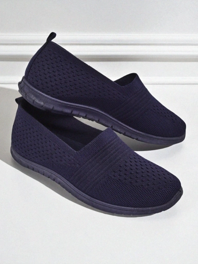 Lyra Navy Blue Women's Moccasins Breathable Fabric Flat Sole