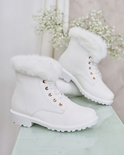 Royalfashion Classic women's boots a'la trappers in white Dotsacia