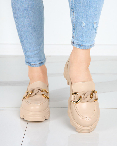 Beige women's shoes with a thick sole with Simero decoration - Footwear