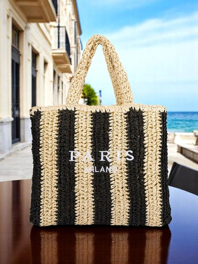 Royal Fashion Large Women's Straw Bag with Stripes