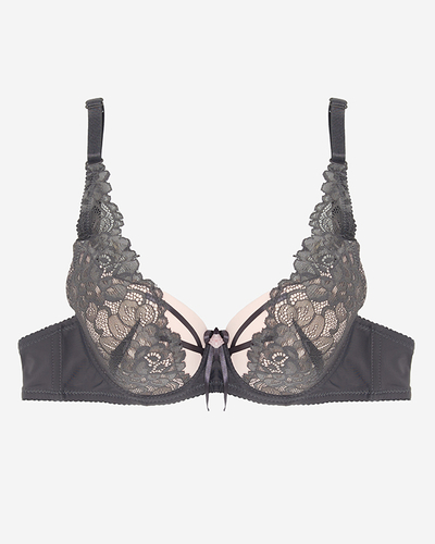 Pink women's bra with gray lace - Underwear