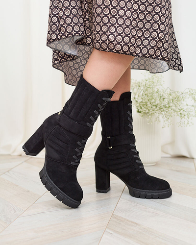 Royalfashion Черные женские утепленные сапоги на шпильке Sehhra