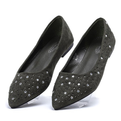 Ciemnozielone baleriny ze spiczastym noskiem Mariane - Obuwie