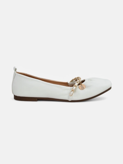 Callista women's white ballet flats with a chain - ecological leather, Italian classic