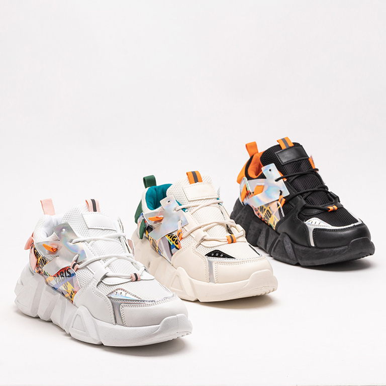 Beige women's sports shoes with colored inserts Deroni - Footwear