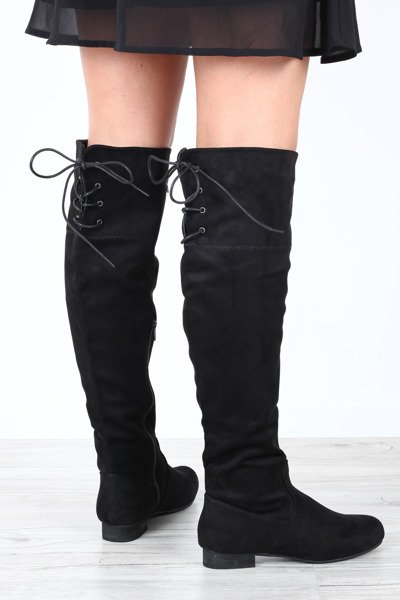 Czarne kozaki na płaskim obcasie Minia - Obuwie