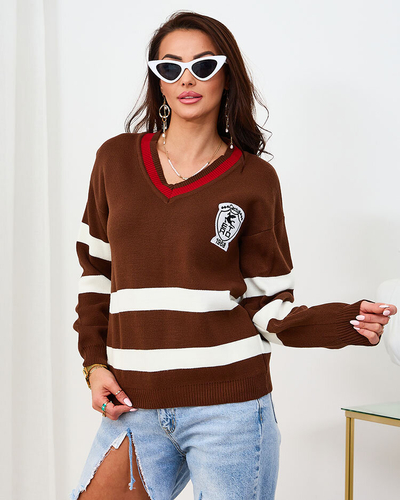 Royalfashion Tumši brūns svītrains džemperis sievietēm