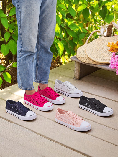 Callista Fuchsia Women's Sneakers - Light Fabric, 2.5 cm Flat Sole