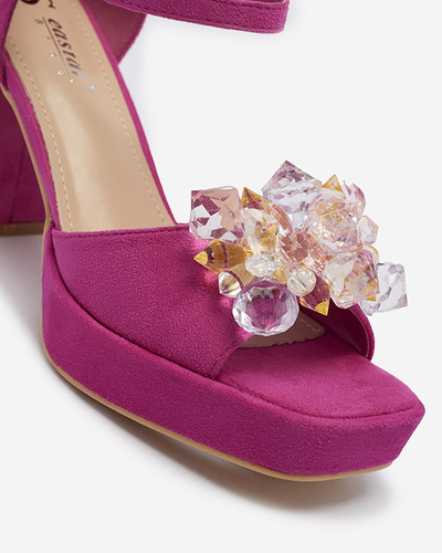 Fuchsia women's chunky post sandals with crystals Celidi - Footwear