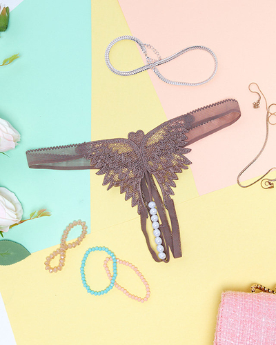 Sieviešu brūnas siksnas ar mežģīnēm un krellēm - Apakšveļa