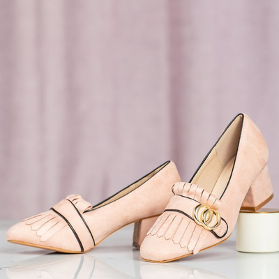 Pink pumps with decorations on low heels Ever - Shoes 1